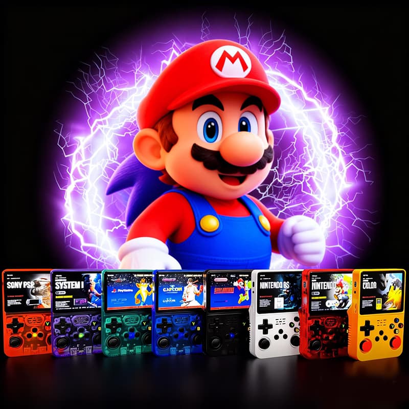 Sonic the Hedgehog with handheld gaming consoles